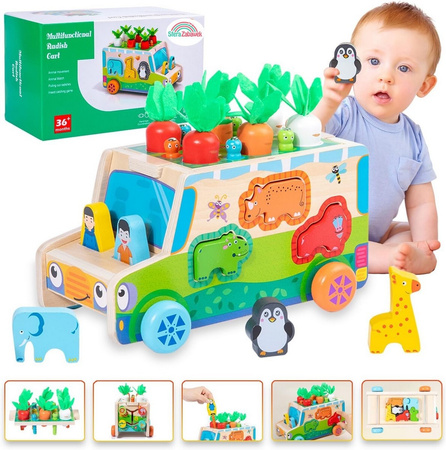 Montessori sorter Klocków Złap Robaczka auto Układanka MARCHEWKI I ROBACZKI